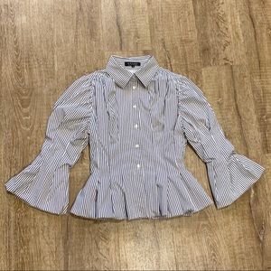 XSARA Pinstripe Fit & Flare Lined Button Blouse